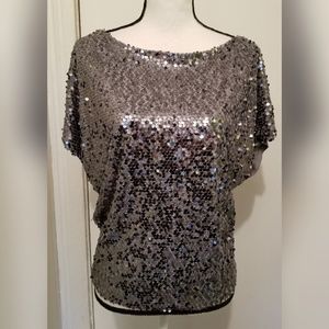 Jennifer Lopez Gray Sequin Top Blouse Cotton